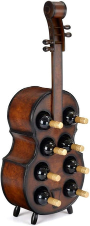 Violin Cello Wine Rack 8 Bottle Holder Free Standing Decorative Oak Style - Kwikley