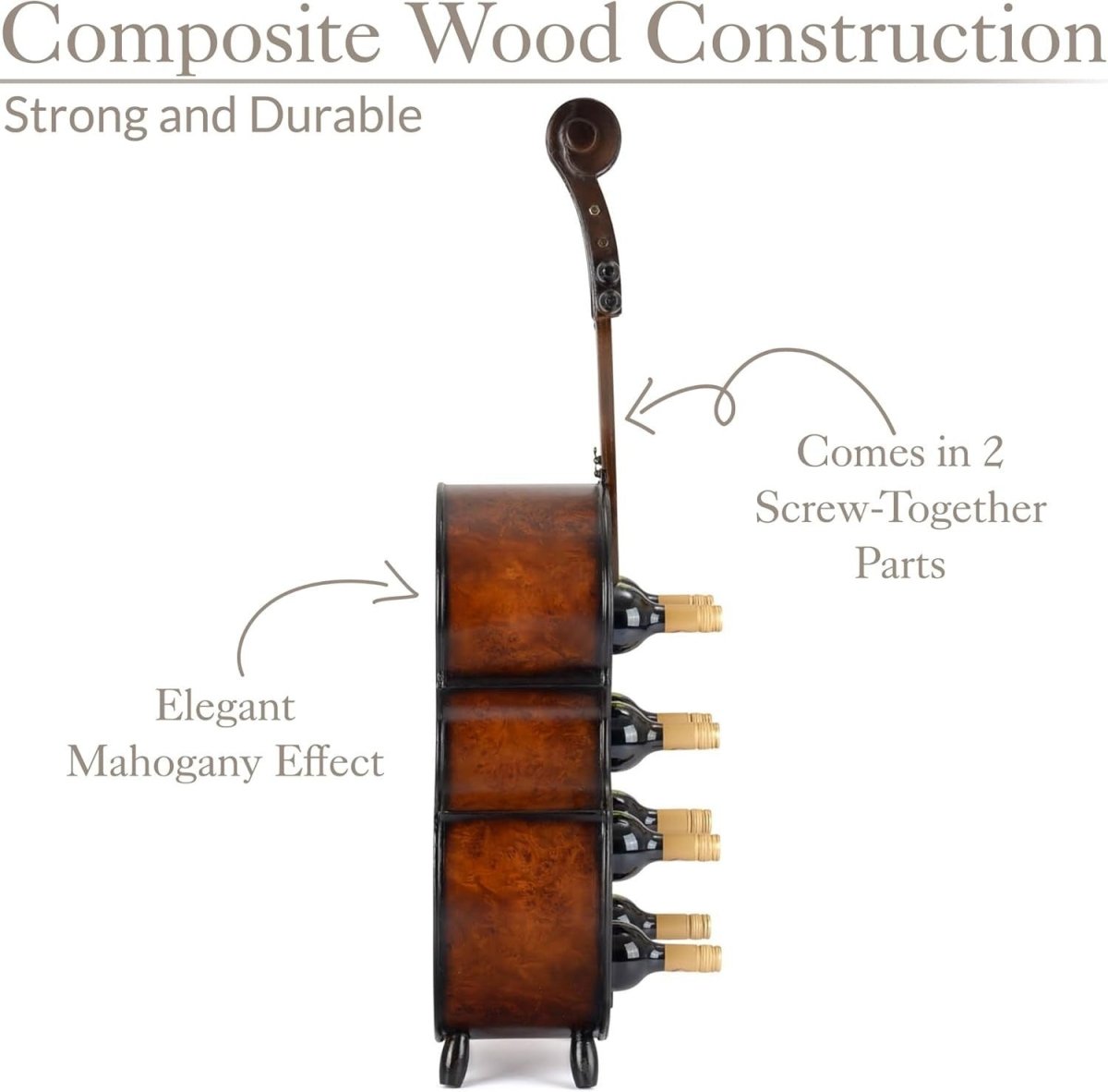 Violin Cello Wine Rack 8 Bottle Holder Free Standing Decorative Oak Style - Kwikley