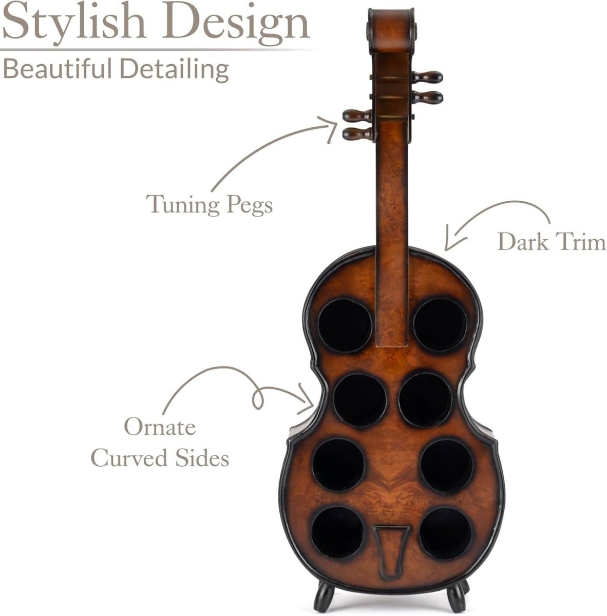 Violin Cello Wine Rack 8 Bottle Holder Free Standing Decorative Oak Style - Kwikley
