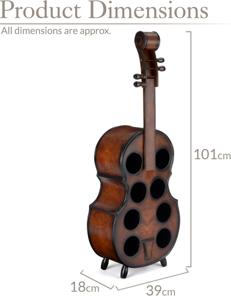 Violin Cello Wine Rack 8 Bottle Holder Free Standing Decorative Oak Style - Kwikley