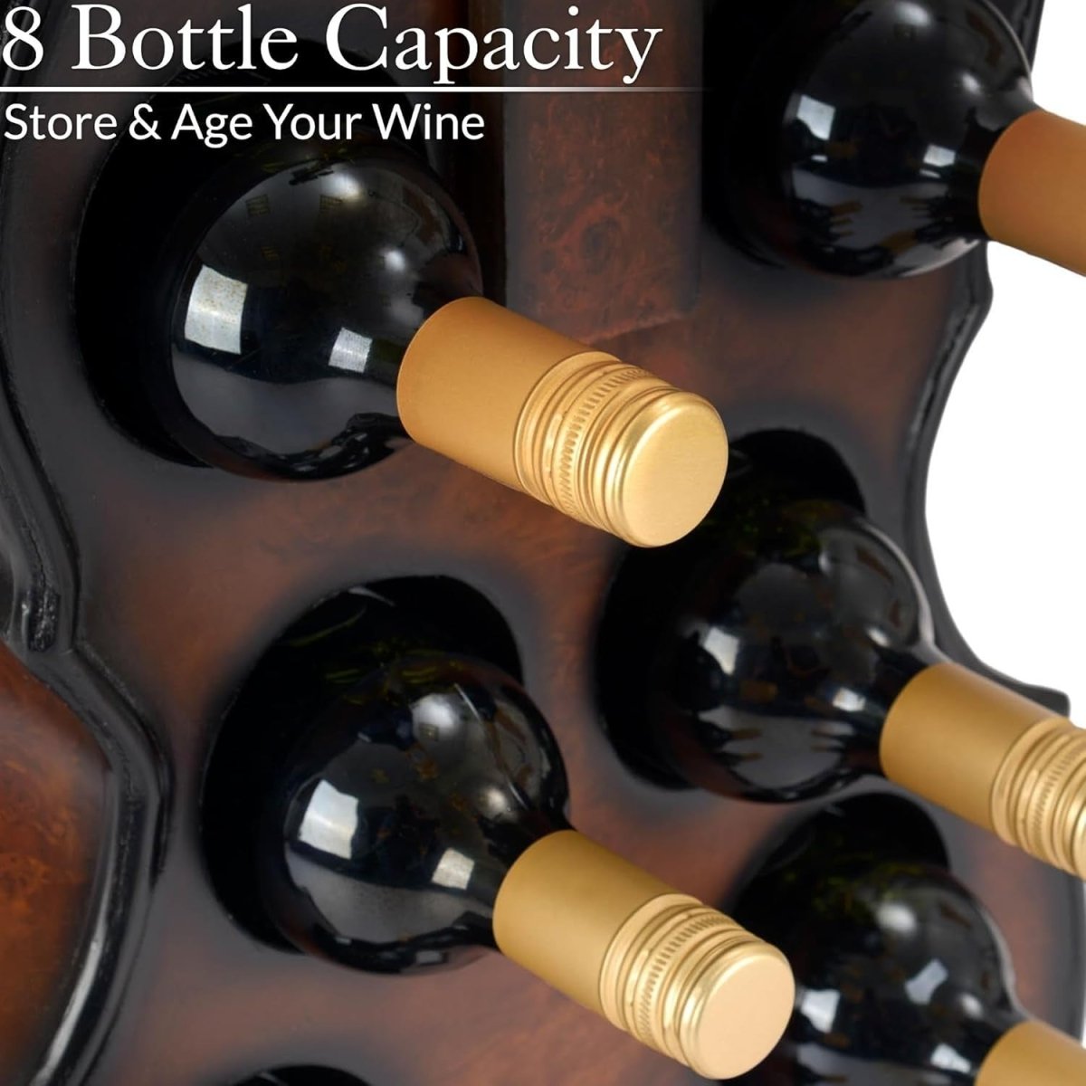 Violin Cello Wine Rack 8 Bottle Holder Free Standing Decorative Oak Style - Kwikley