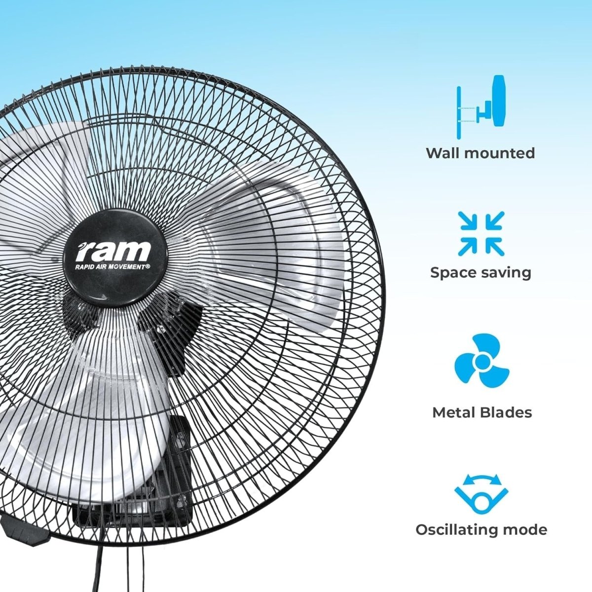 Wall Fan 18 Inch 3 - Speed Heavy Duty Oscillating Air Circulator Pull Cord Cooling - Kwikley