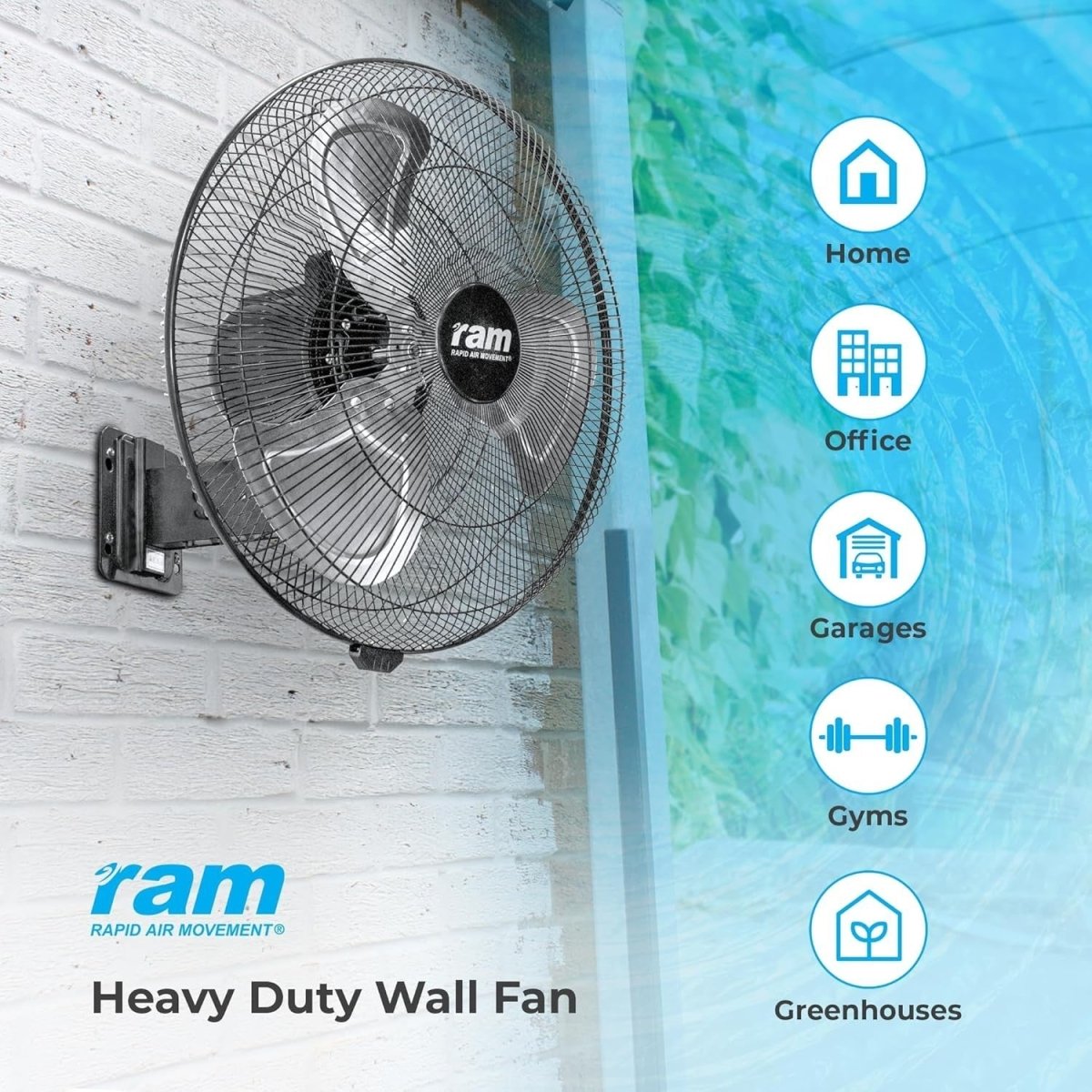 Wall Fan 18 Inch 3 - Speed Heavy Duty Oscillating Air Circulator Pull Cord Cooling - Kwikley