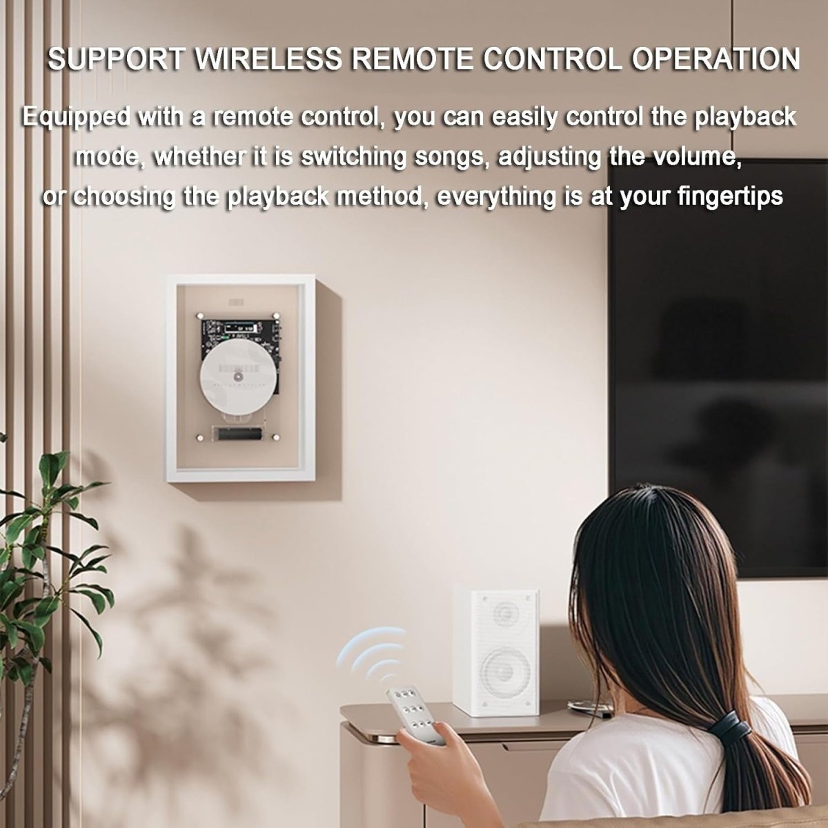 Wall Mount CD Player Bluetooth AUX Decorative Frame Remote Black - Kwikley