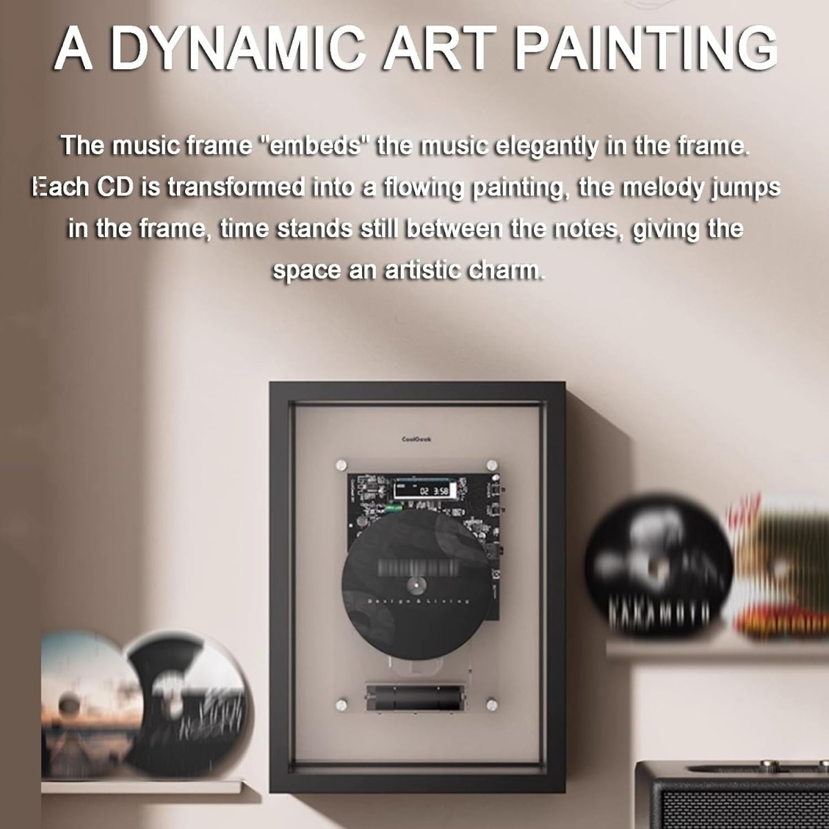 Wall Mount CD Player Bluetooth AUX Decorative Frame Remote Black - Kwikley