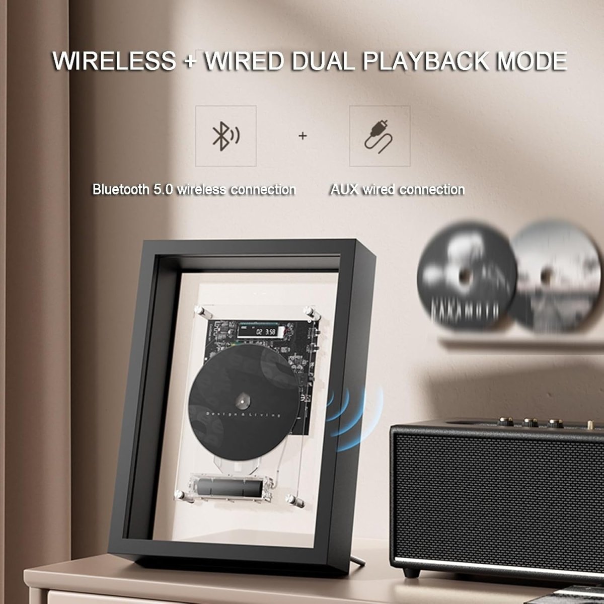 Wall Mount CD Player Bluetooth AUX Decorative Frame Remote Black - Kwikley