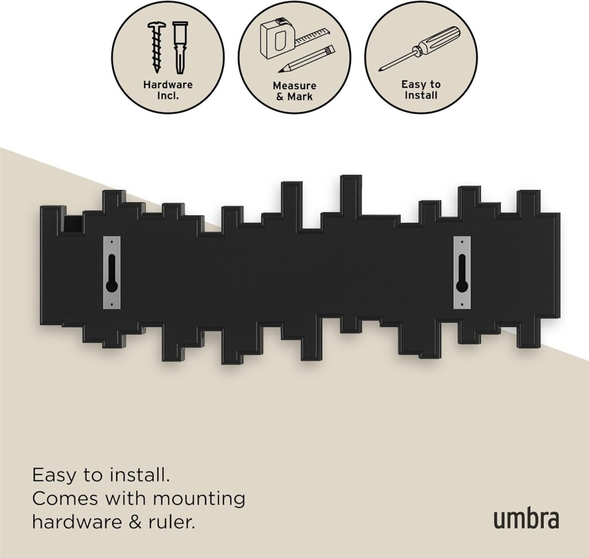 Wall Mounted Coat Rack Rail 5 Retractable Hooks Black Saving Storage - Kwikley