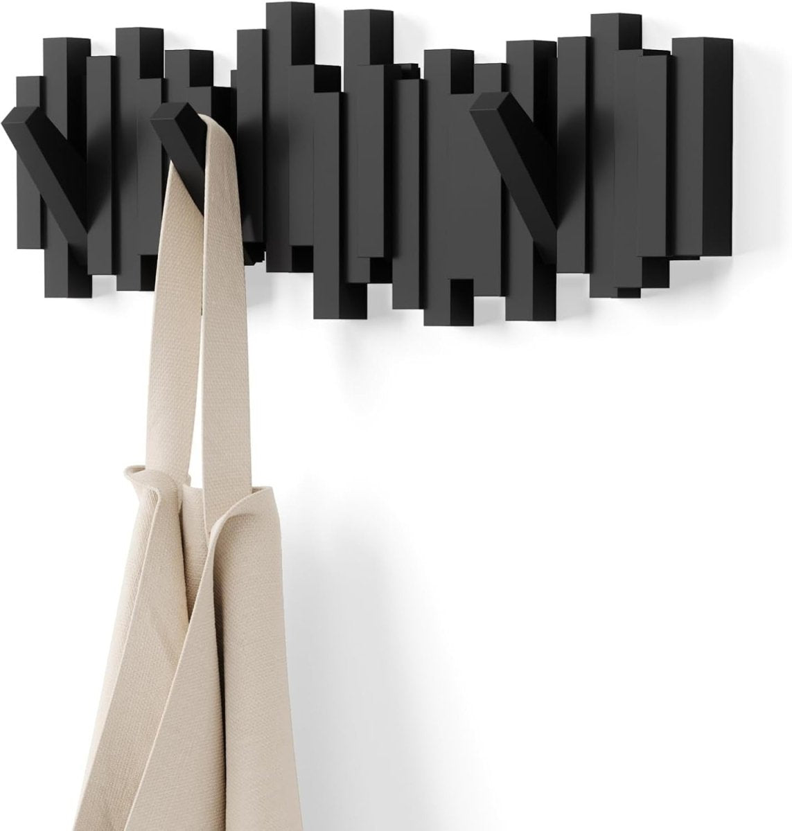 Wall Mounted Coat Rack Rail 5 Retractable Hooks Black Saving Storage - Kwikley