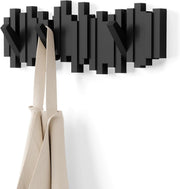 Wall Mounted Coat Rack Rail 5 Retractable Hooks Black Saving Storage - Kwikley