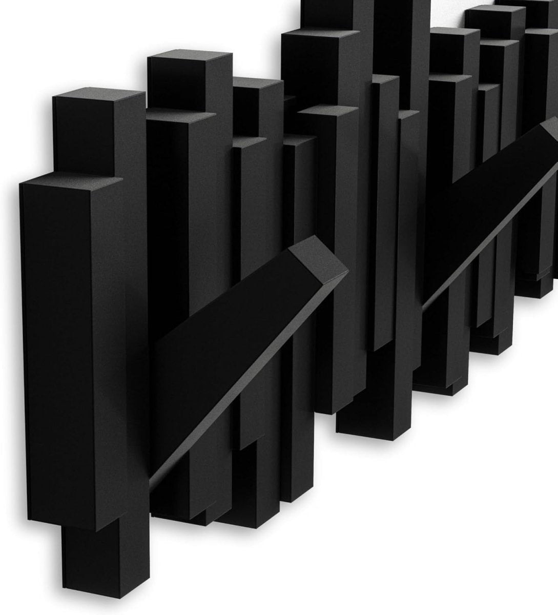Wall Mounted Coat Rack Rail 5 Retractable Hooks Black Saving Storage - Kwikley