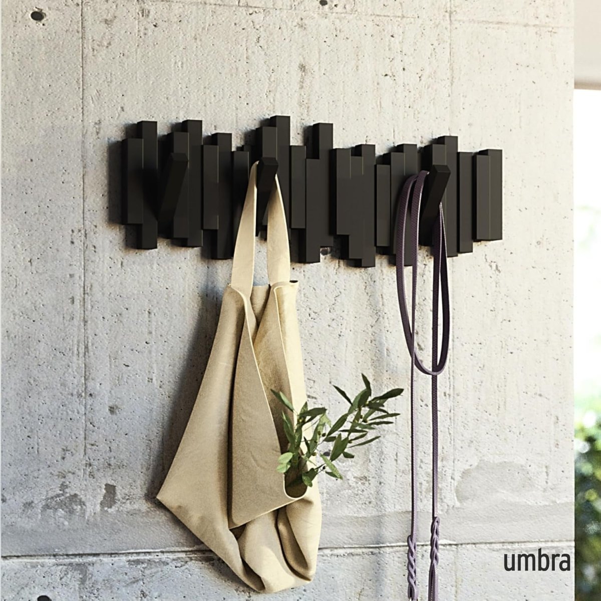 Wall Mounted Coat Rack Rail 5 Retractable Hooks Black Saving Storage - Kwikley