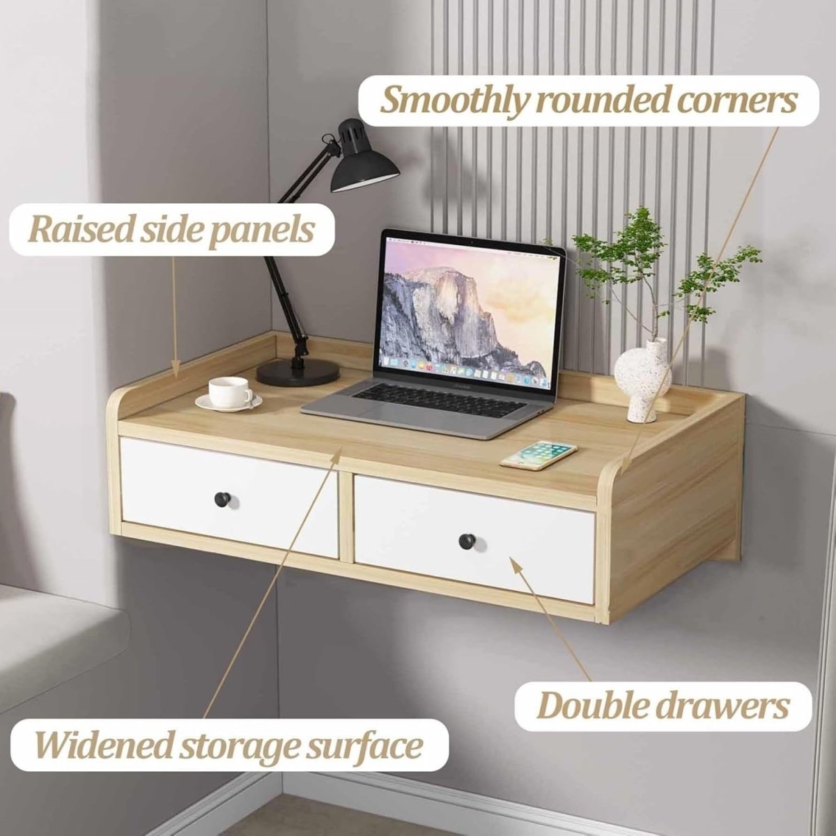 Wall - Mounted Floating Vanity Makeup Desk Small Space Storage Shelf Decor A Colou - Kwikley