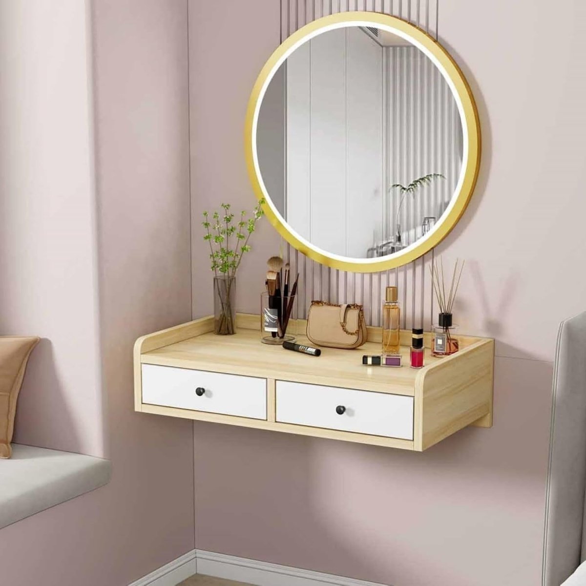 Wall - Mounted Floating Vanity Makeup Desk Small Space Storage Shelf Decor A Colou - Kwikley