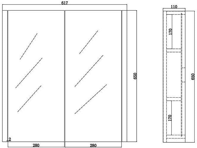 Wall - Mounted Mirror Cabinet 600mm with 2 Hinged Doors & Adjustable Shelves - Kwikley