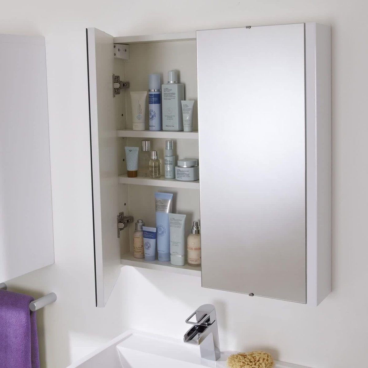 Wall - Mounted Mirror Cabinet 600mm with 2 Hinged Doors & Adjustable Shelves - Kwikley