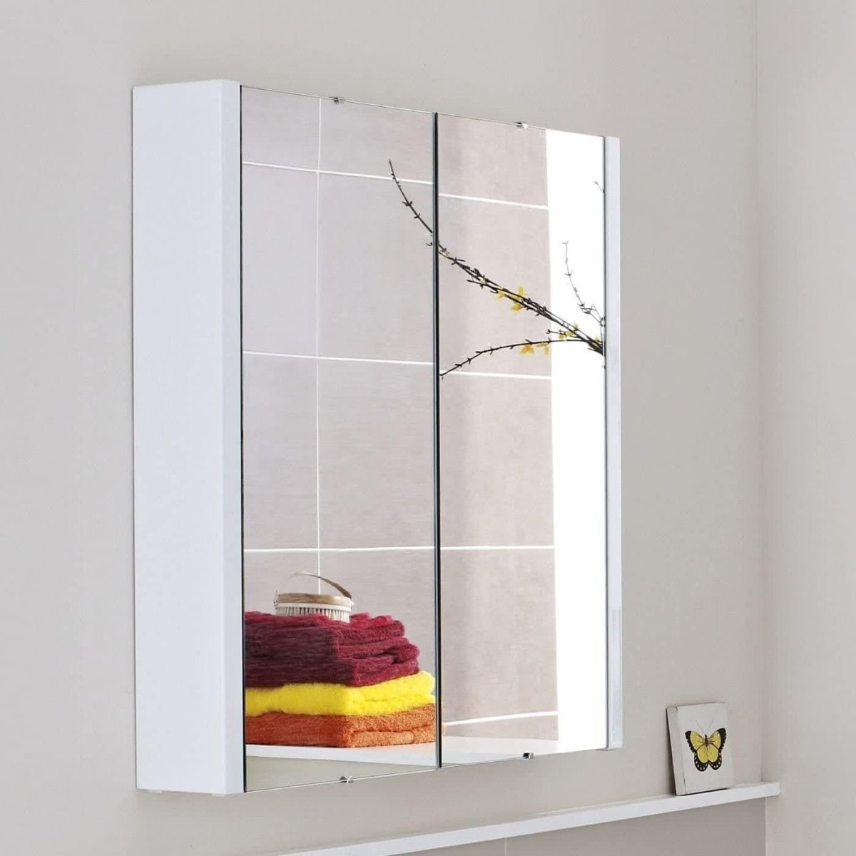 Wall - Mounted Mirror Cabinet 600mm with 2 Hinged Doors & Adjustable Shelves - Kwikley