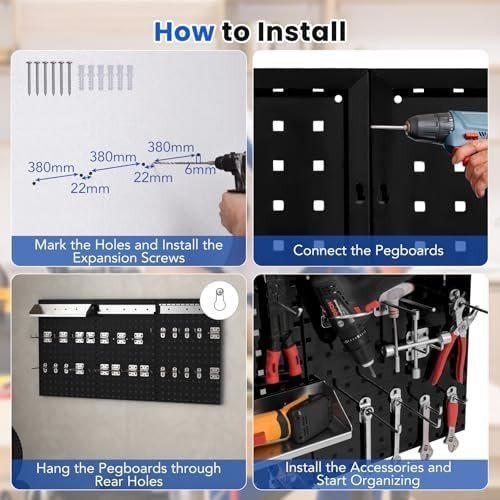 Wall - Mounted Pegboard 120x60cm with 28 Accessories Metal Tool Organizer - Kwikley