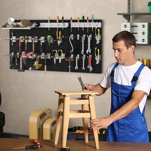 Wall - Mounted Pegboard 120x60cm with 28 Accessories Metal Tool Organizer - Kwikley