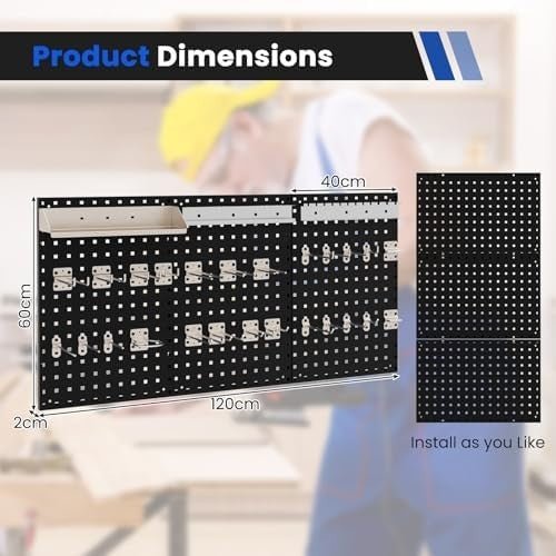 Wall - Mounted Pegboard 120x60cm with 28 Accessories Metal Tool Organizer - Kwikley