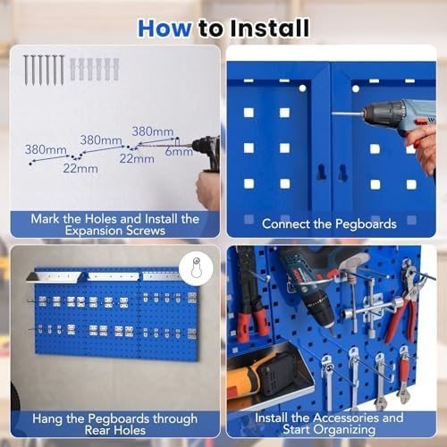 Wall - Mounted Pegboard 120x60cm with 28 Accessories Tool Organizer Kit - Kwikley