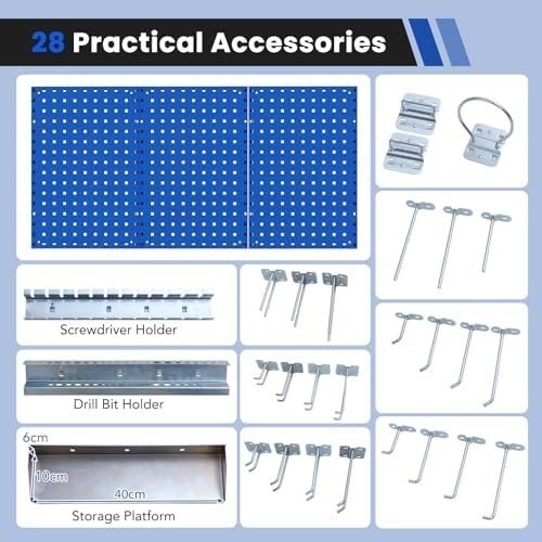 Wall - Mounted Pegboard 120x60cm with 28 Accessories Tool Organizer Kit - Kwikley