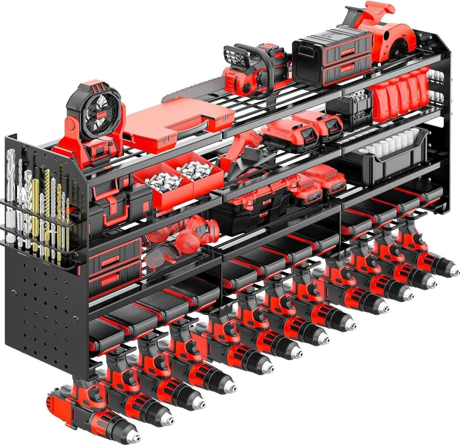 Wall - Mounted Power Tool Rack 4 - Tier 12 Drill Screwdriver Plier Holder - Kwikley