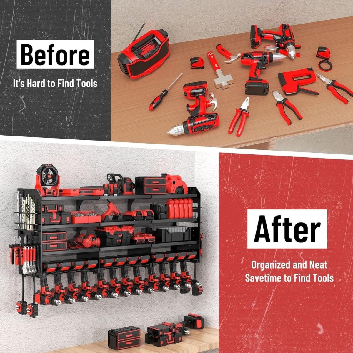 Wall - Mounted Power Tool Rack 4 - Tier 12 Drill Screwdriver Plier Holder - Kwikley