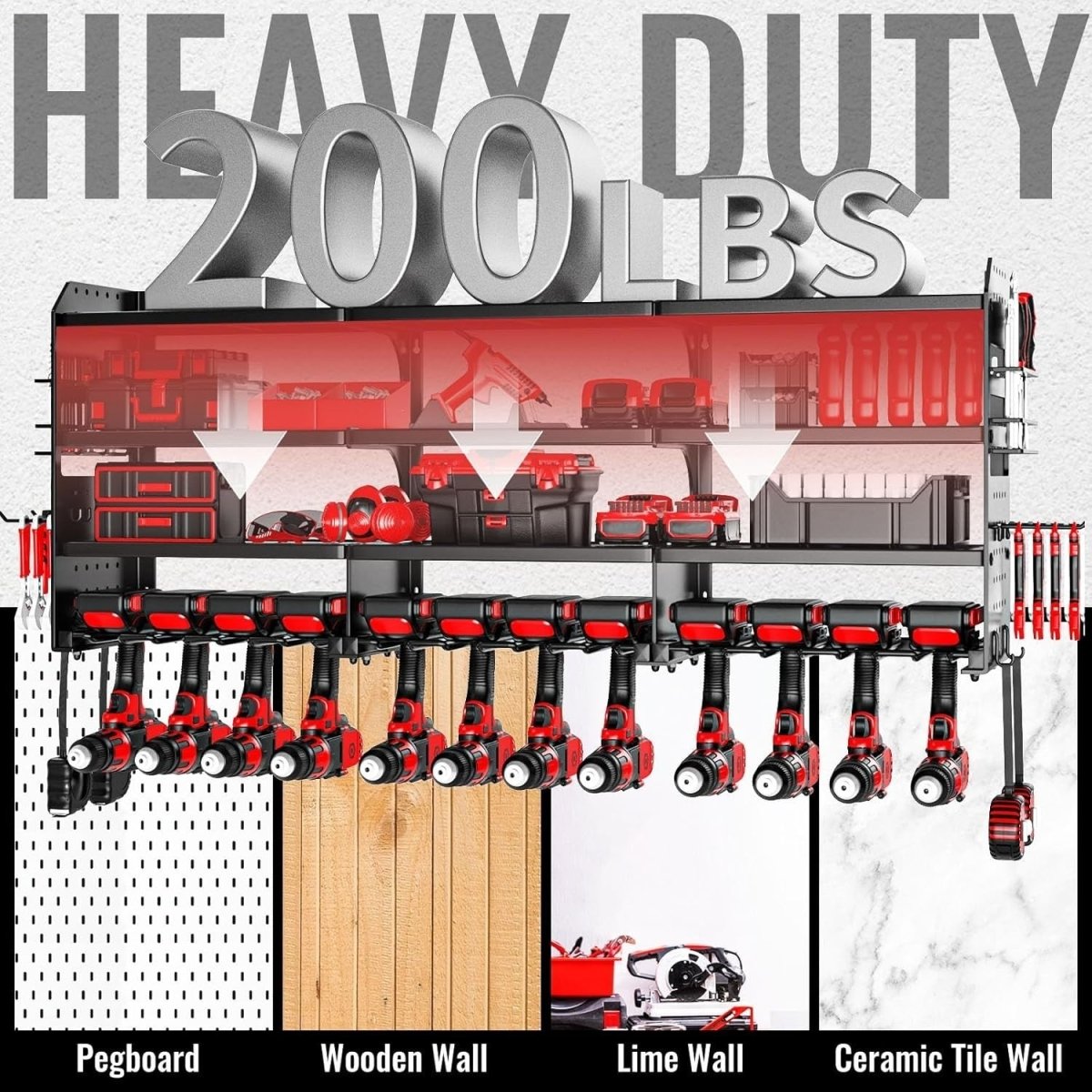 Wall - Mounted Power Tool Rack 4 - Tier 12 Drill Screwdriver Plier Holder - Kwikley