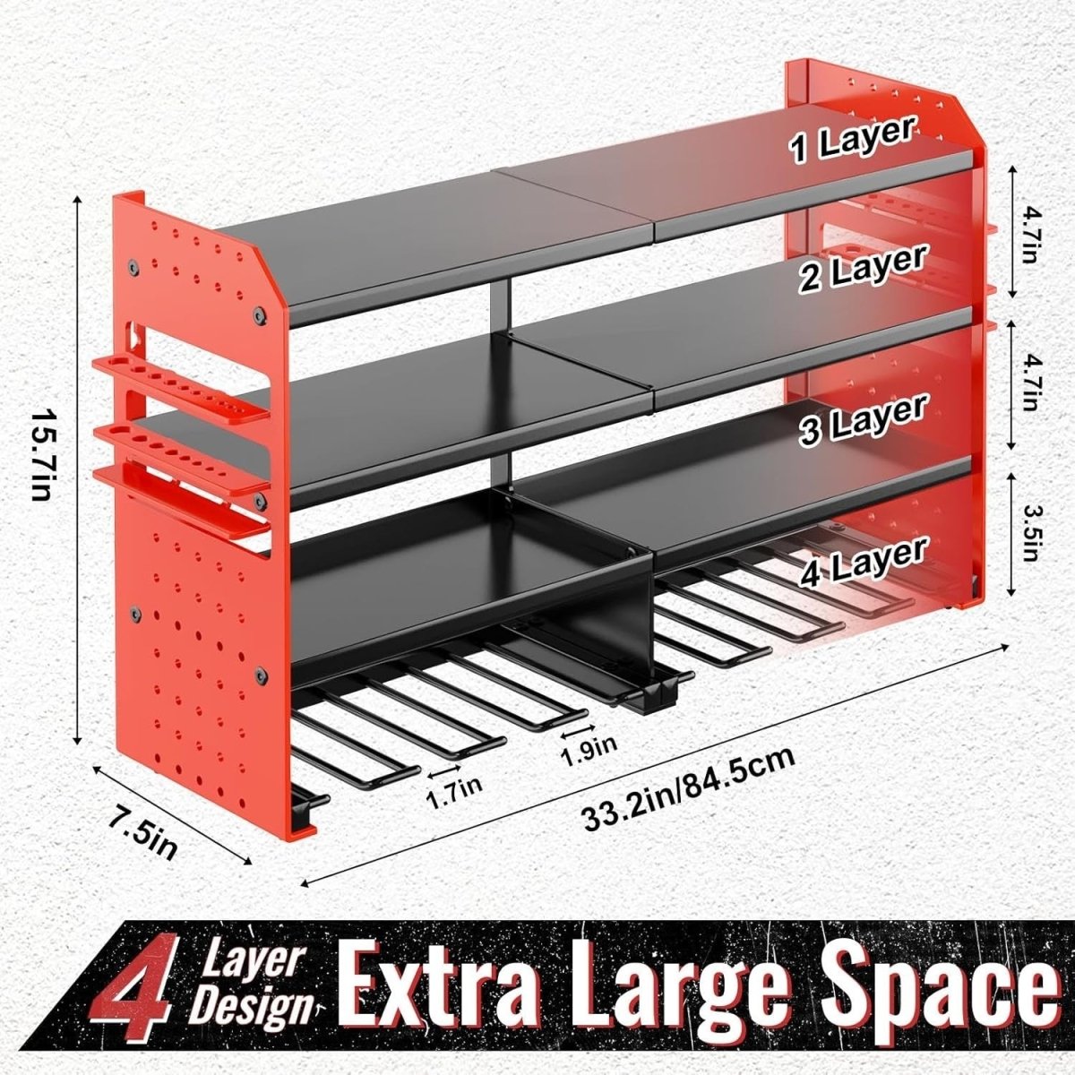 Wall - Mounted Power Tool Rack 4 - Tier 8 Drill Screwdriver Holder Red - Kwikley