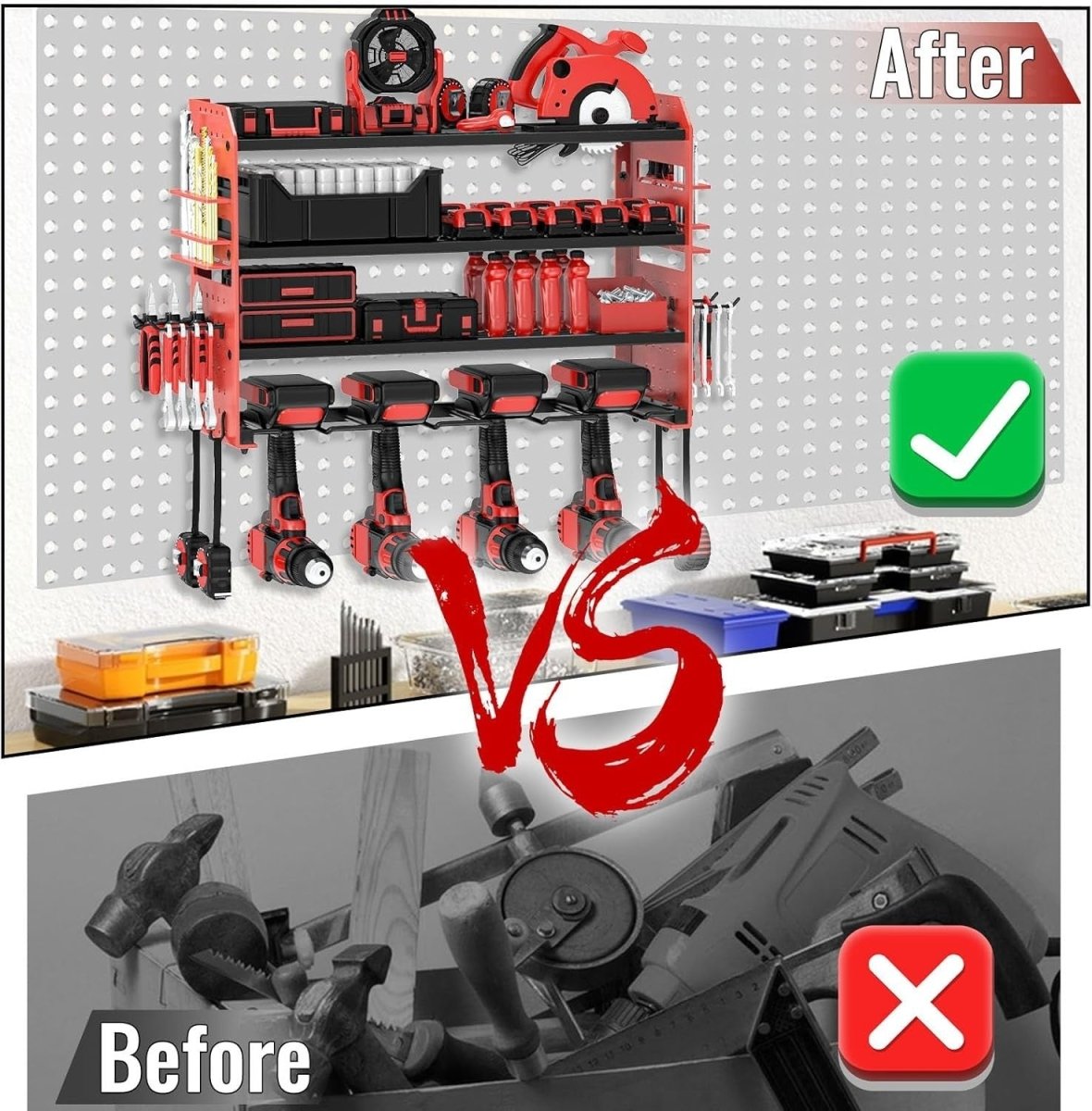 Wall - Mounted Power Tool Rack 4 - Tier Screwdriver & Plier Holder Red - Kwikley