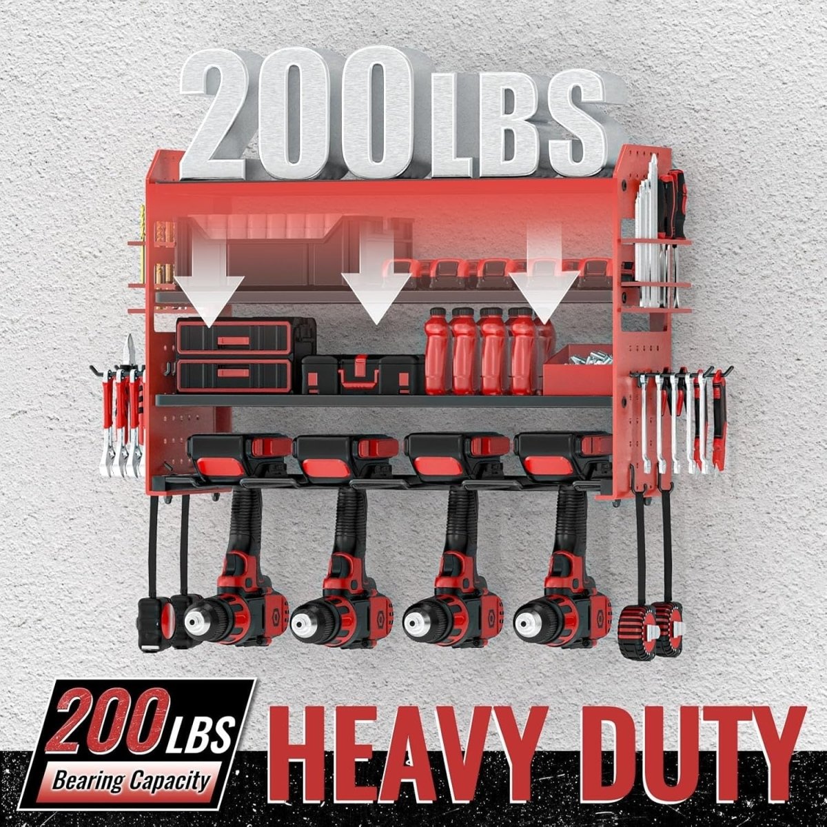 Wall - Mounted Power Tool Rack 4 - Tier Screwdriver & Plier Holder Red - Kwikley