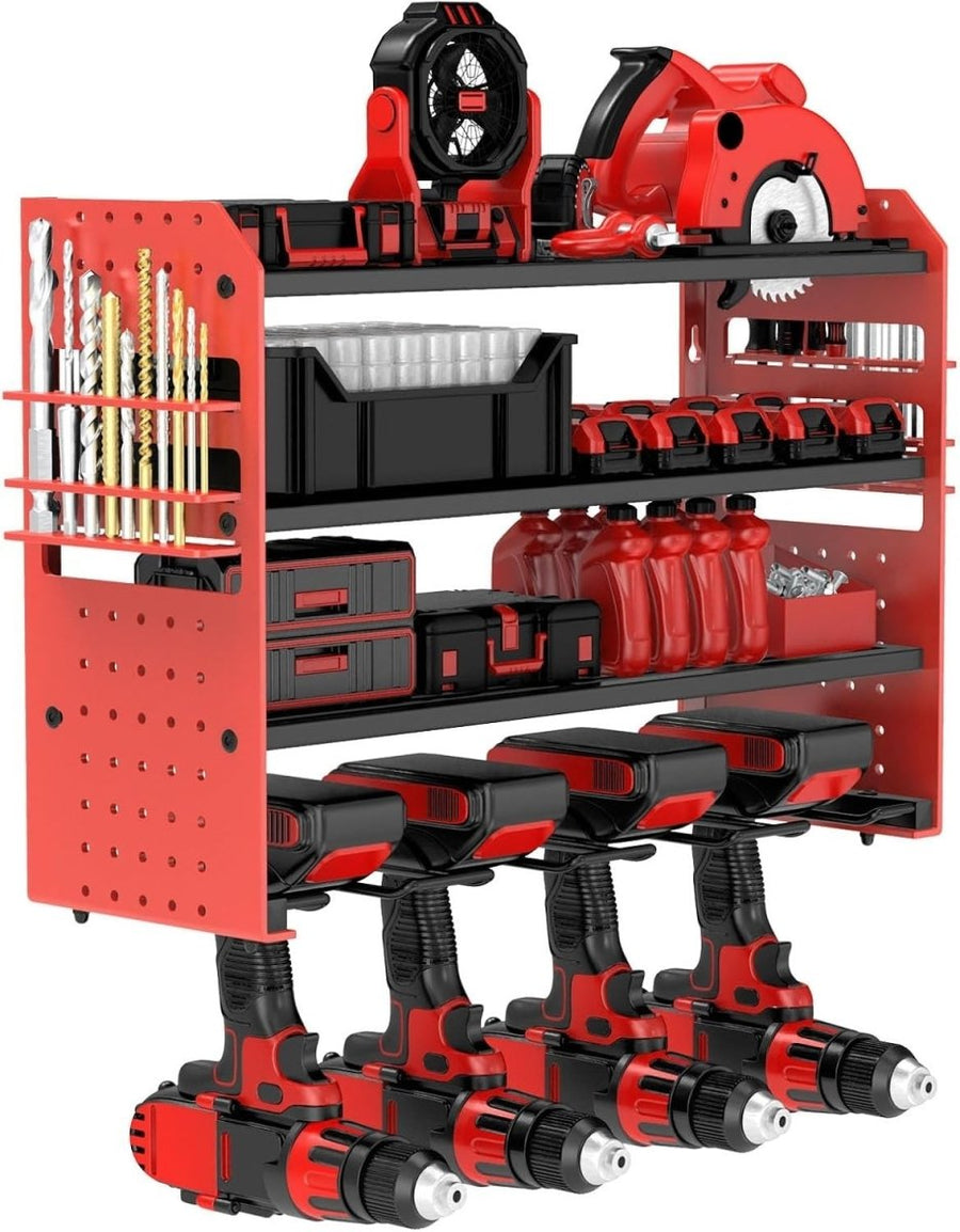 Wall - Mounted Power Tool Rack 4 - Tier Screwdriver & Plier Holder Red - Kwikley