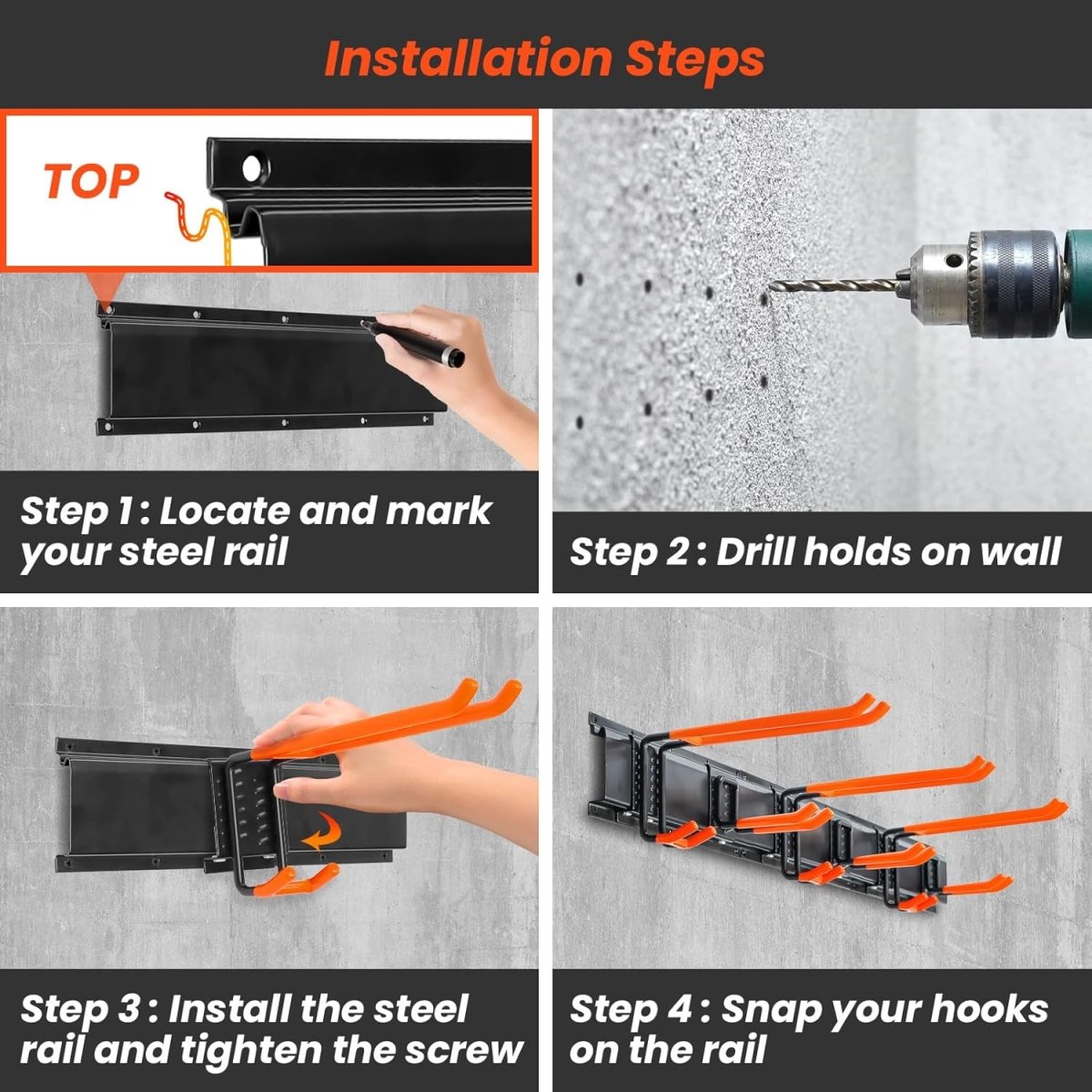 Wall Mounted Tool Organizer Rack 48 Inch Heavy Duty Hooks - Kwikley