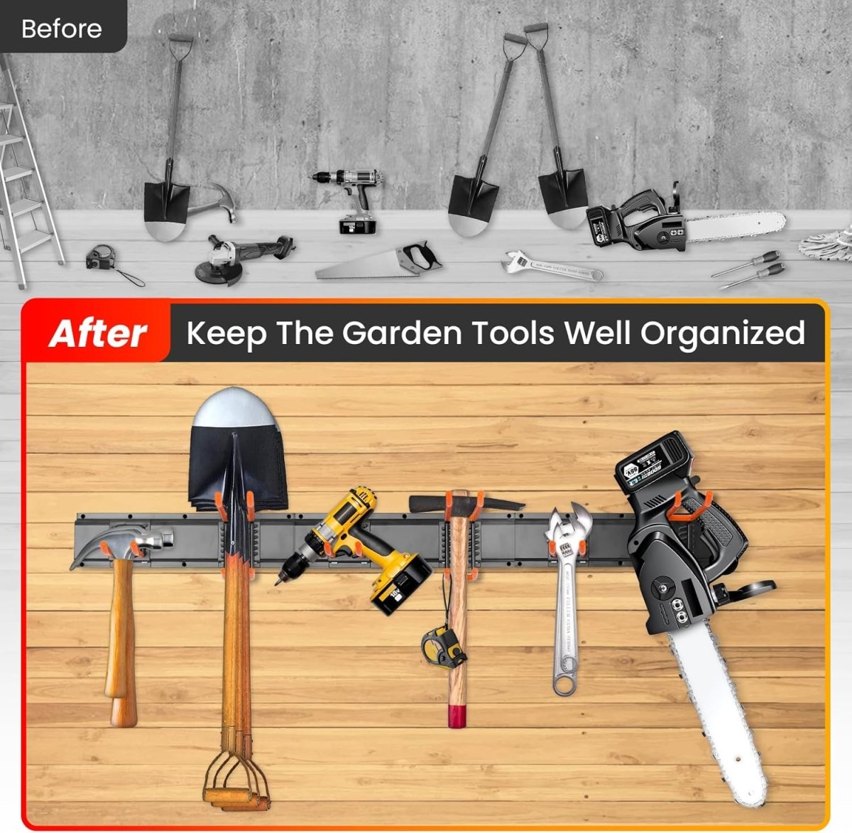 Wall Mounted Tool Organizer Rack 48 Inch Heavy Duty Hooks - Kwikley