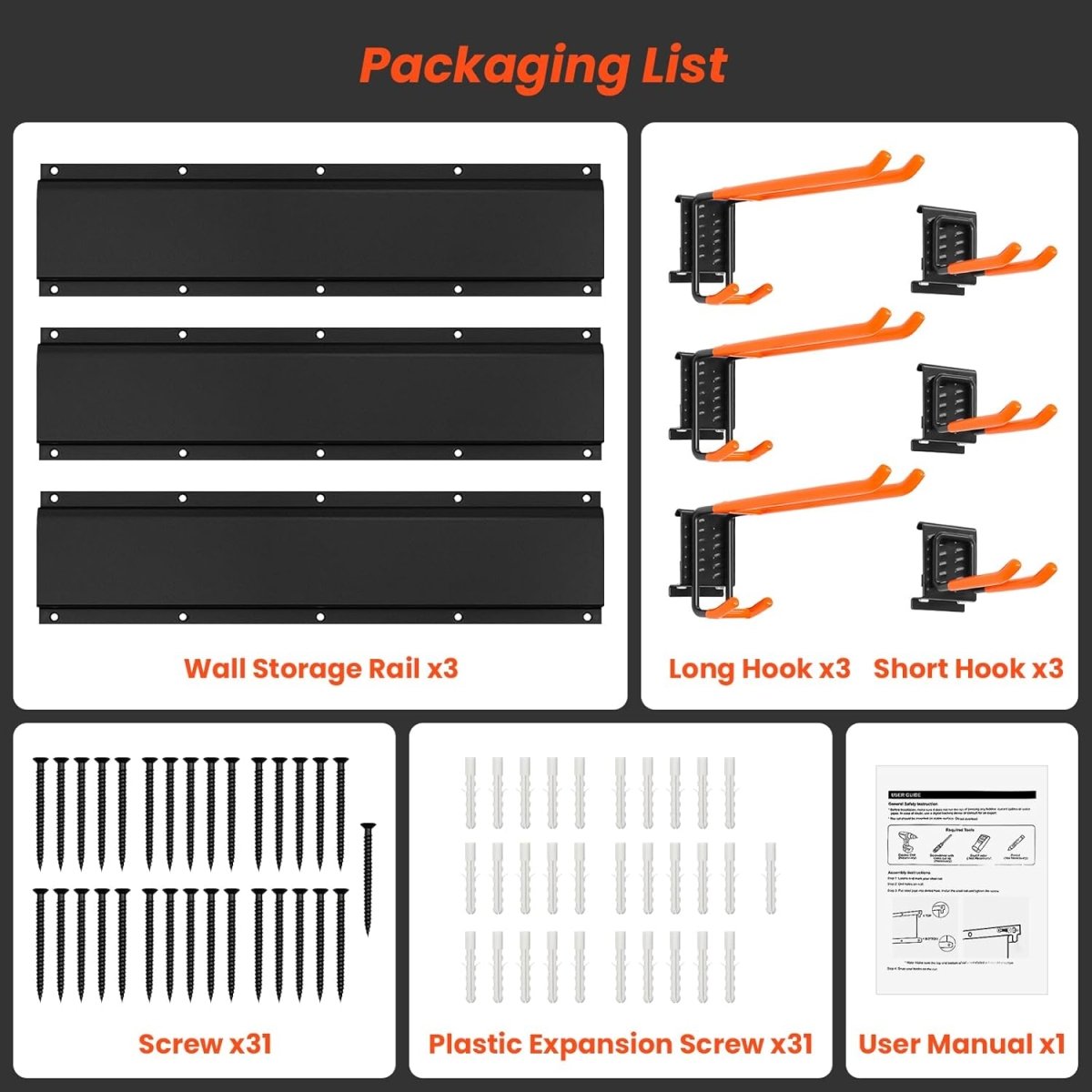Wall Mounted Tool Organizer Rack 48 Inch Heavy Duty Hooks - Kwikley