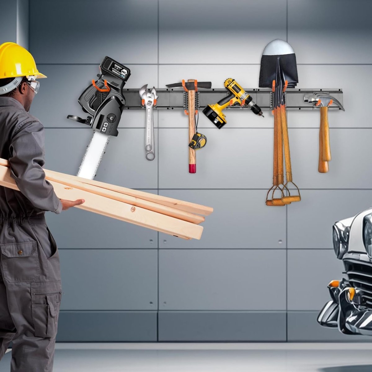 Wall Mounted Tool Organizer Rack 48 Inch Heavy Duty Hooks - Kwikley