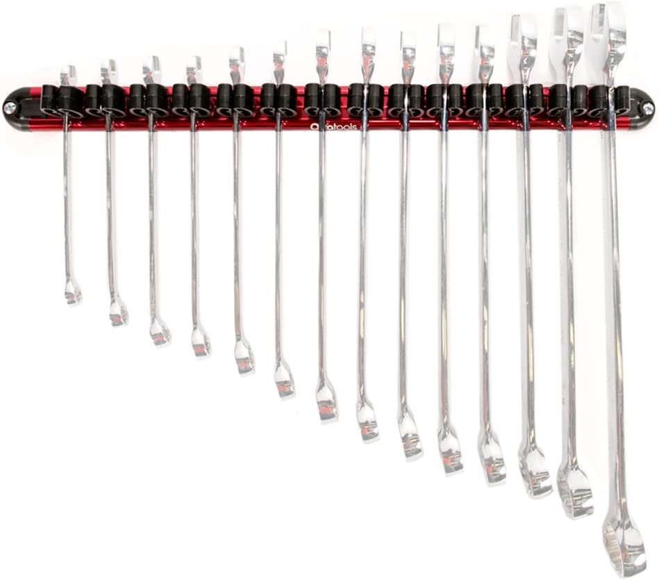 Wall Mounted Wrench Rack 14 Clip Aluminum Tool Organizer - Kwikley