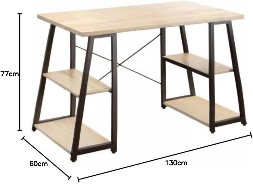 Walnut Home Office Desk 120cm with Shelves & Black Metal Trestle Legs - Kwikley