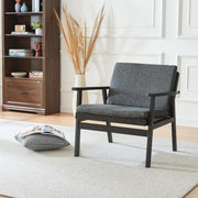 Walnut Rattan Accent Armchair Wood Frame Padded Seat Grey - Kwikley