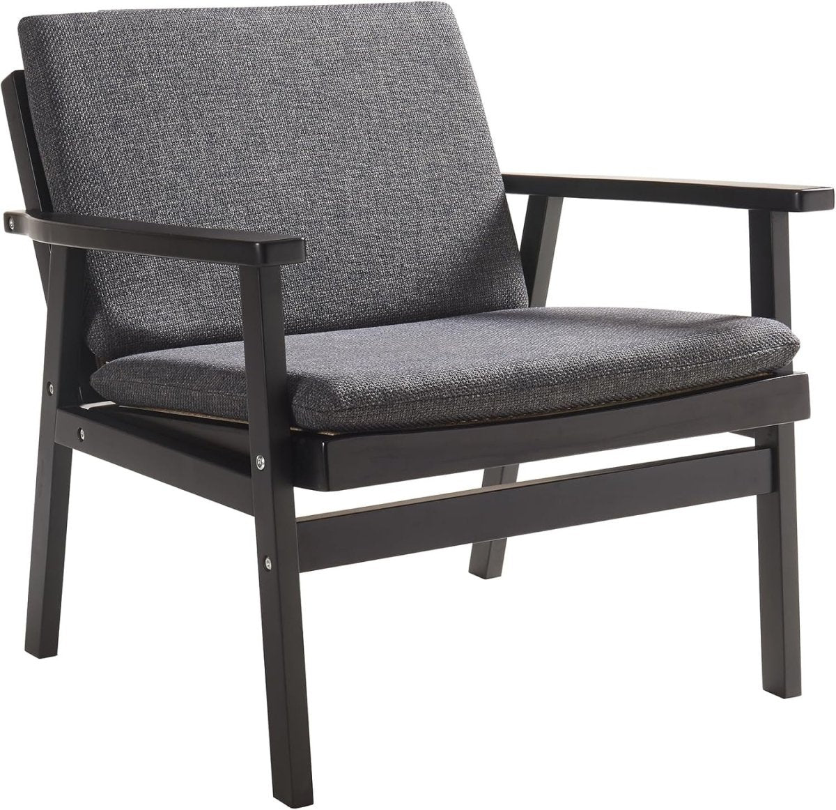 Walnut Rattan Accent Armchair Wood Frame Padded Seat Grey - Kwikley