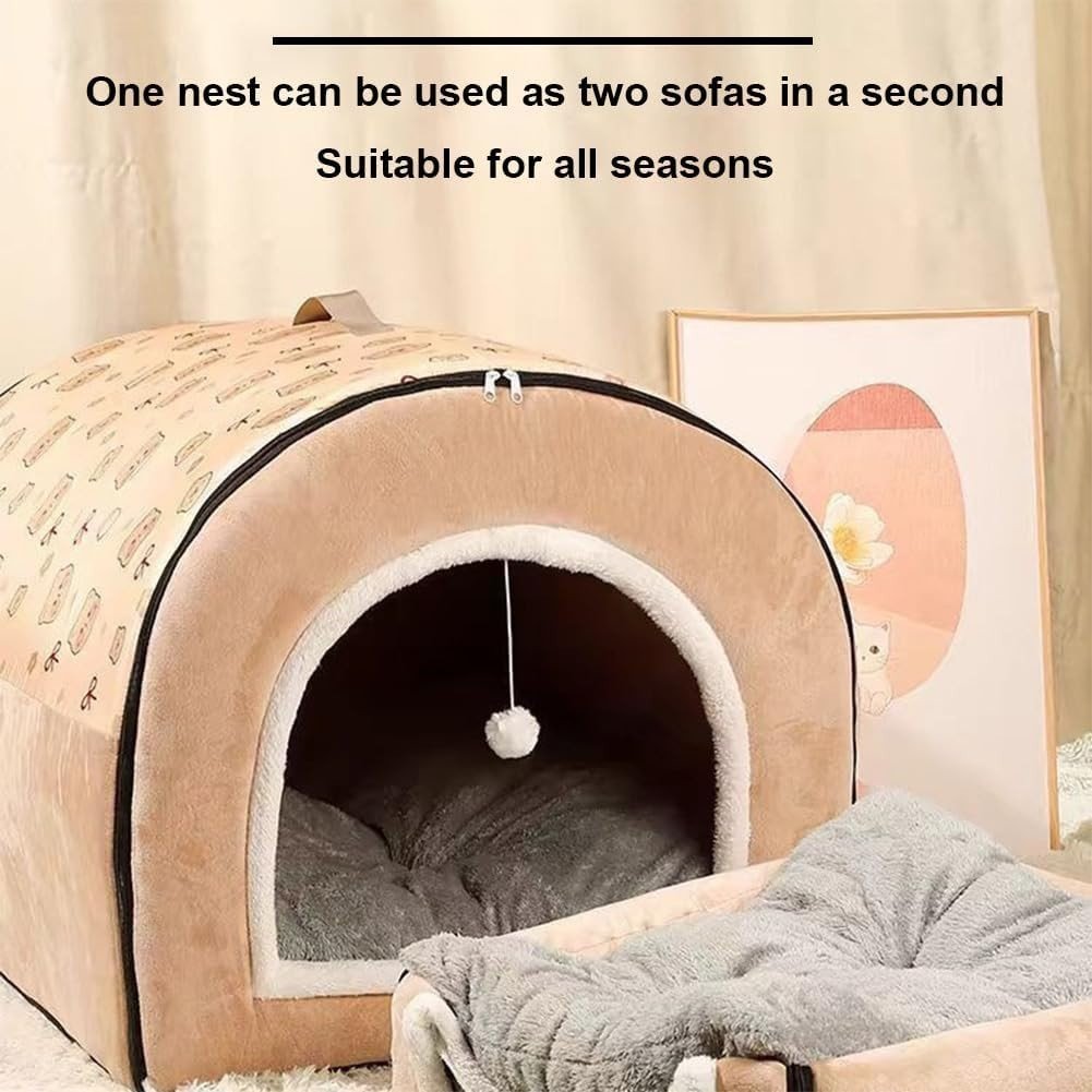 Warm Winter Dog House Bed Detachable Soft Cotton Puppy Tent Cat Shelter 60cm - Kwikley