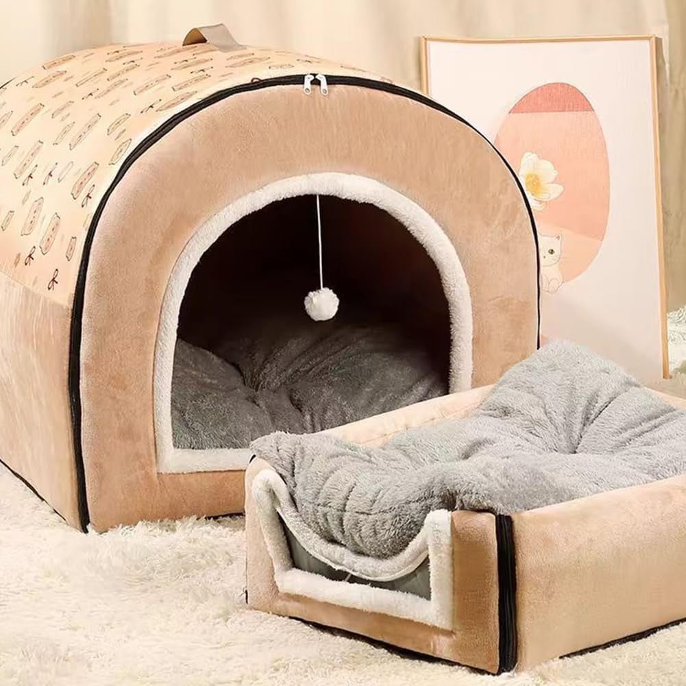 Warm Winter Dog House Bed Detachable Soft Cotton Puppy Tent Cat Shelter 60cm - Kwikley