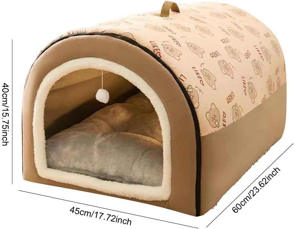 Warm Winter Dog House Bed Detachable Soft Cotton Puppy Tent Cat Shelter 60cm - Kwikley