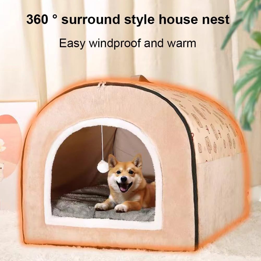 Warm Winter Dog House Bed Detachable Soft Cotton Puppy Tent Cat Shelter 60cm - Kwikley