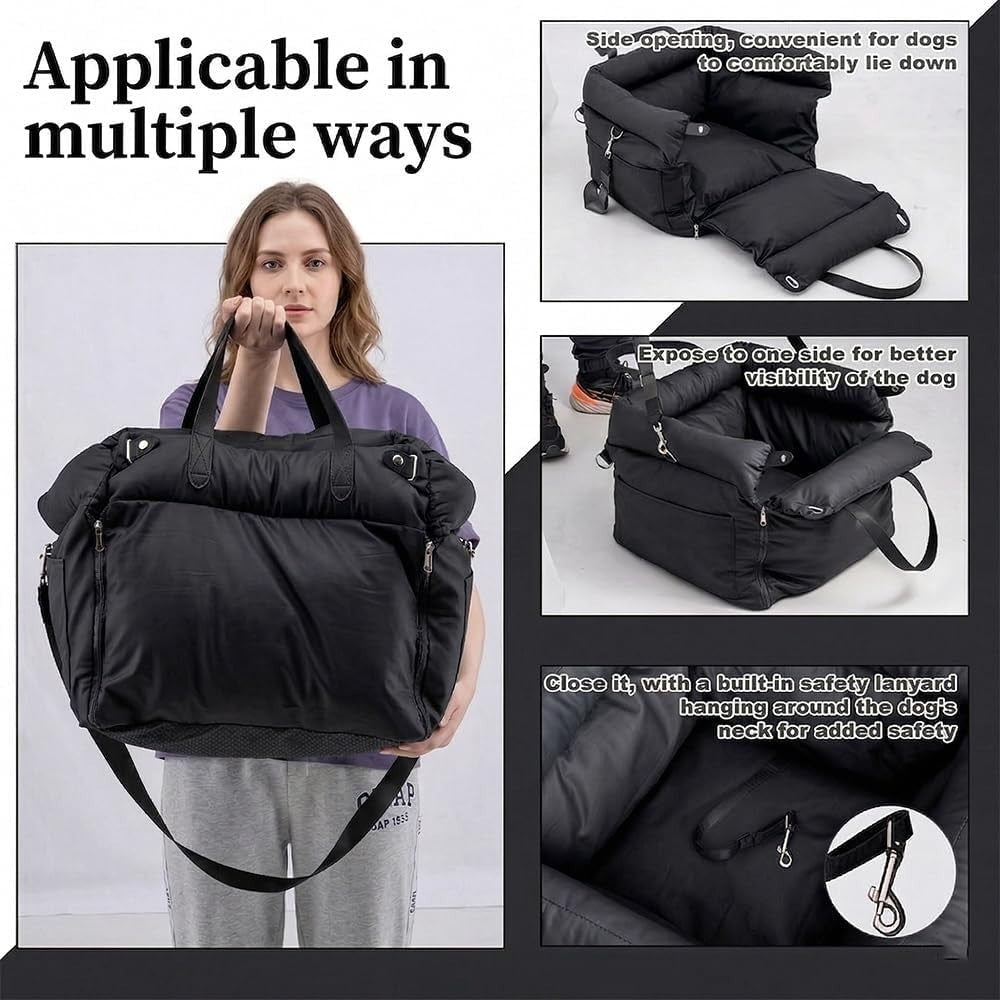 Waterproof Dog Car Seat 3 in 1 Booster Travel Bed Carrier 20kg Black - Kwikley