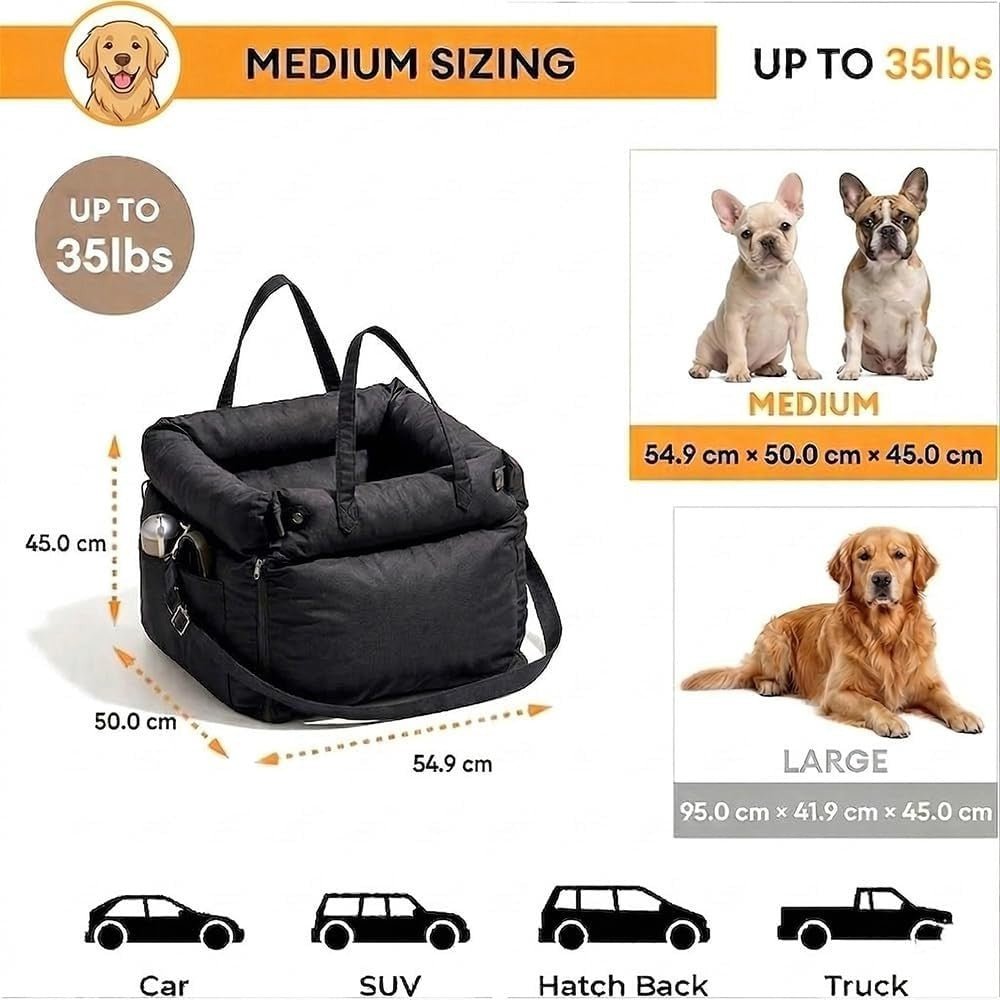Waterproof Dog Car Seat 3 in 1 Booster Travel Bed Carrier 20kg Black - Kwikley