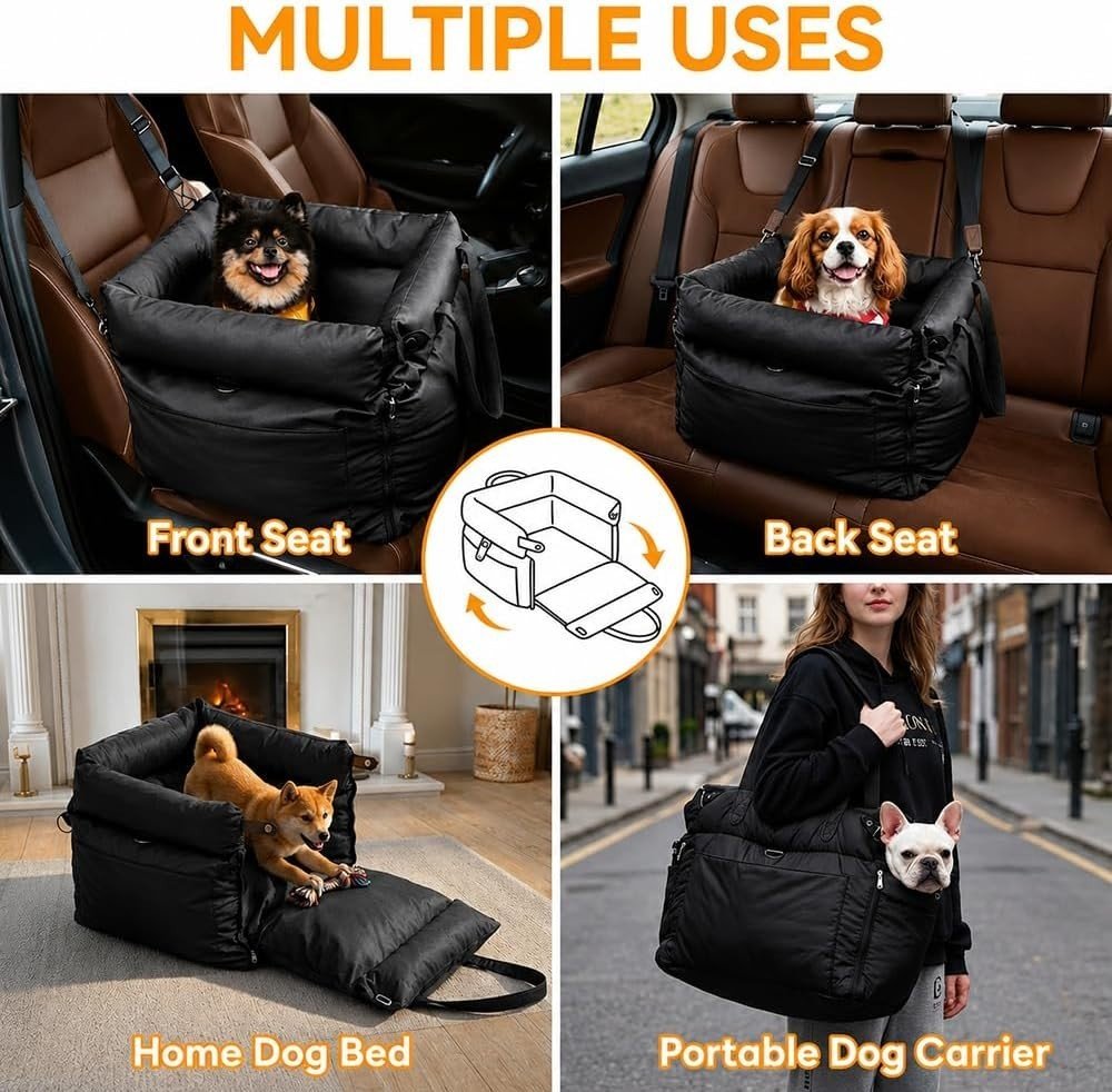 Waterproof Dog Car Seat 3 in 1 Booster Travel Bed Carrier 20kg Black - Kwikley