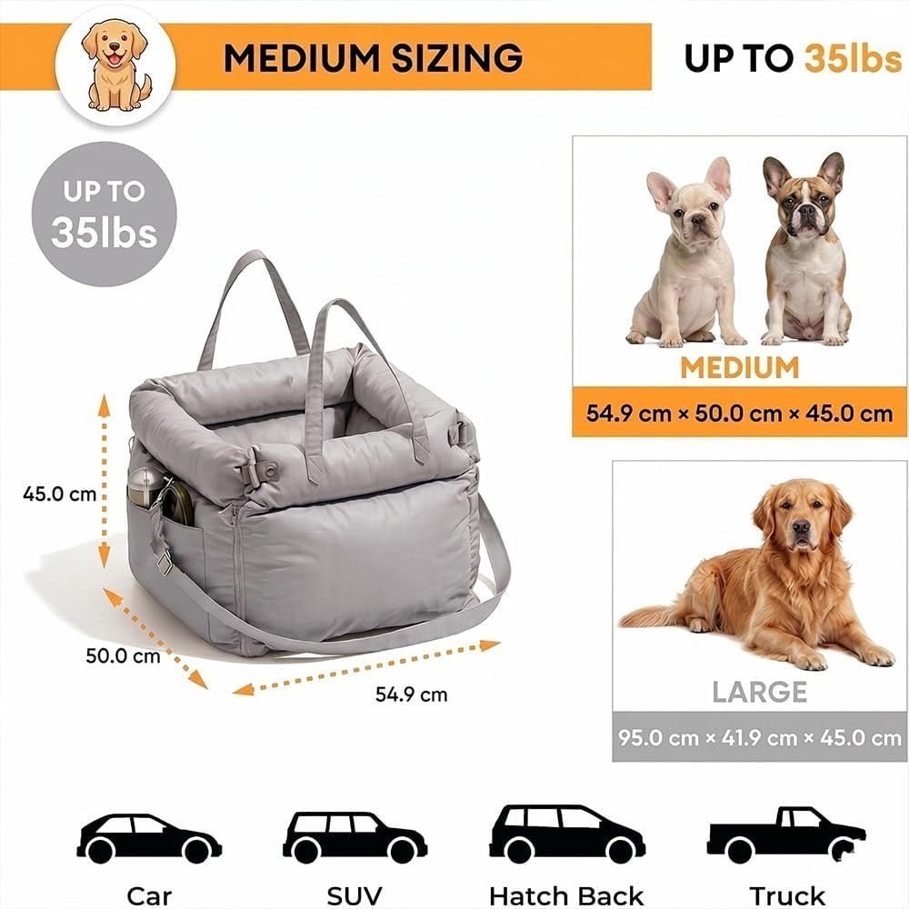 Waterproof Dog Car Seat 3 in 1 Booster Travel Bed Carrier Up to 20kg - Kwikley