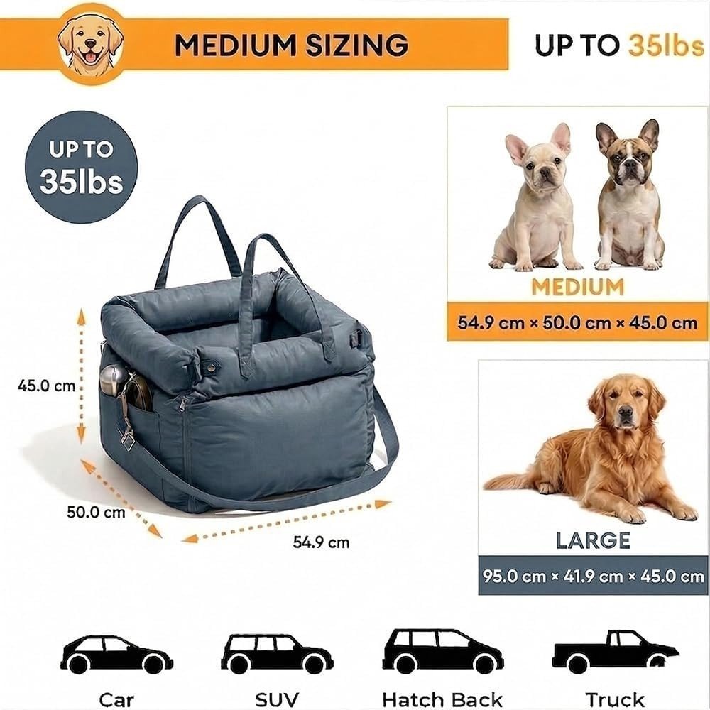 Waterproof Dog Car Seat 3 in 1 Travel Bed Booster Carrier Up to 20kg - Kwikley