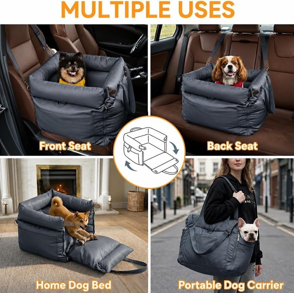 Waterproof Dog Car Seat 3 in 1 Travel Bed Booster Carrier Up to 20kg - Kwikley